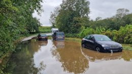 Cars stranded in flood water