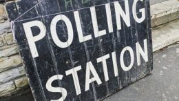 A polling station sign