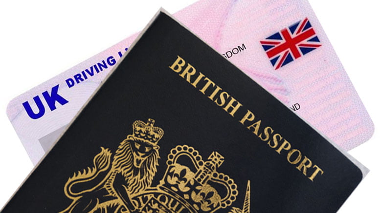 A UK passport and driving licence