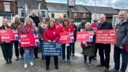 Labour party campaigners stand with Claire Ward in Kirkby