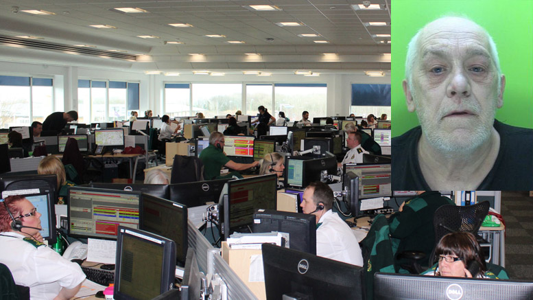 A composite photo showing Stephen Deville and the East Midlands Ambulance Service control centre