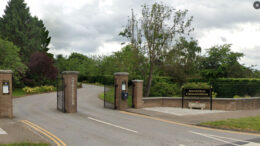 The vehicular entrance to Mansfield Crematorium
