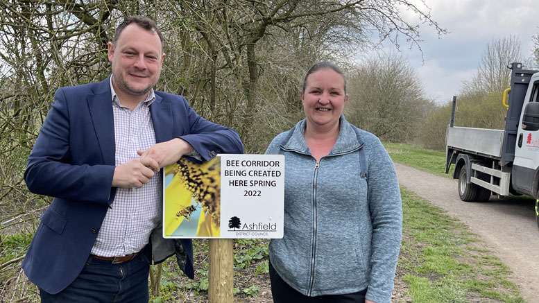 Cllr Jason Zadrozny, with colleague Samantha Deakin highlighting bee highways