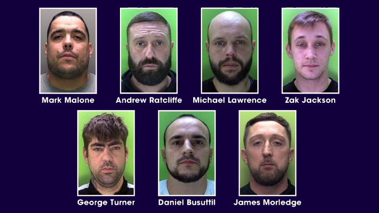 A composite image showing seven police mugshots